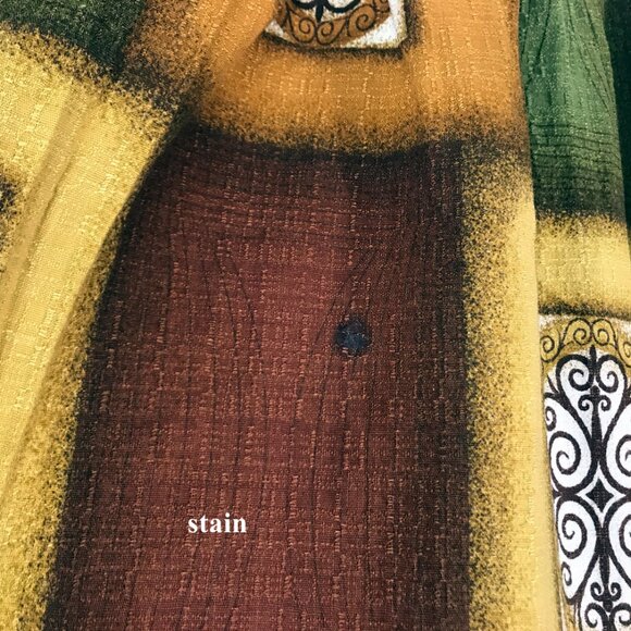 Mid Century Curtain Vintage 60s MCM abstract green gold brown Barkcloth - Picture 5 of 6